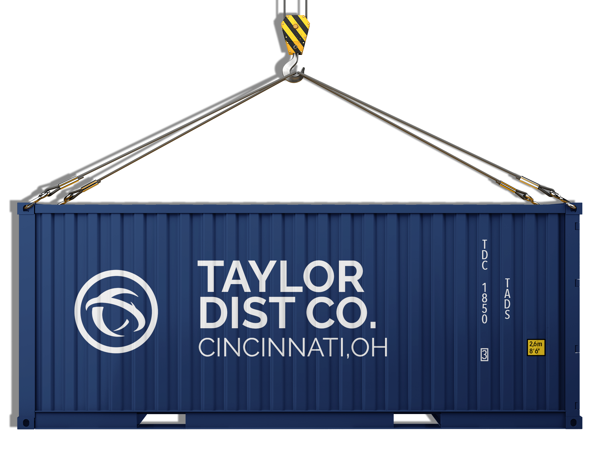 Taylor Distributing Cincinnati drayage tractor pulling an intermodal container